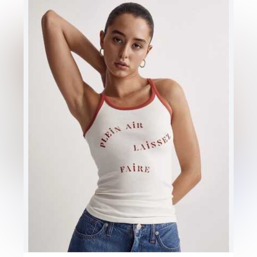 Madewell red and white tank top with French Text